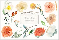 Koko Loko watercolor clipart  offe roses elements floral. Wedding invitations. Peonies, roses green branches. Product Image 4