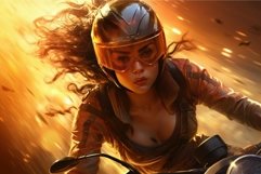 Female biker speeding at sunset Product Image 1