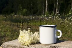 White campfire enamel mug mockup with white flowers Product Image 3