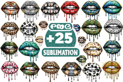 Animal Print Dripping Lips PNG Bundle, Leopard Cheetah Zebra Product Image 1