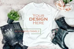 Pretty white T-shirt with plants | Craft mockup Product Image 1