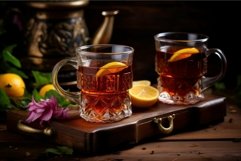 Authentic Turkish tea in traditional two glass on wooden bac Product Image 1