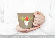watercolor christmas longhorn clipart Product Image 2
