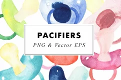 Watercolor Pacifiers ClipArt Baby Paintings in PNG & Vector Product Image 1
