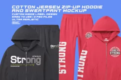 Cotton Jersey Zip-Up Hoodie and sweatpant mockup psd Product Image 1