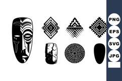 African Tribal Mask and Geometric Patterns Vector Illustrati Product Image 1