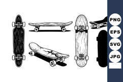 Black and white skateboards set vector illustration with dif Product Image 1