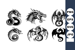 Black and white dragon vector illustrations with fierce myth Product Image 1