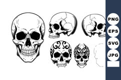 Human skull vector illustration set with tattoo designs in b Product Image 1