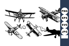 Vintage airplane silhouettes and line art aircraft collectio Product Image 1
