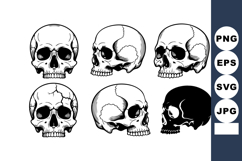 Human skull set front and side views detailed black and whit Product Image 1