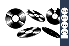 Vintage vinyl records collection with one broken disc vector Product Image 1