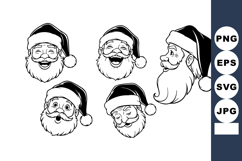 Santa Claus face expressions set with hats and beards in bla Product Image 1