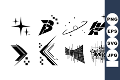 Abstract black geometric shapes and symbols set with pixel a Product Image 1