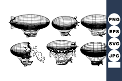 Vintage airship zeppelin set black and white vector illustra Product Image 1