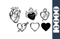 Heart illustrations in various styles including anatomical a Product Image 1