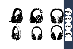 Headphones set vector collection with black white silhouette Product Image 1