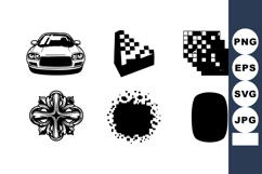 Set of black pixel art car and abstract shapes design elemen Product Image 1