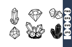 Black and white crystal and diamond vector illustration set Product Image 1