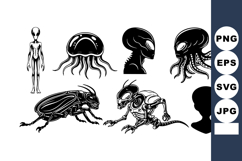 Alien and insect vector illustrations with silhouette heads Product Image 1