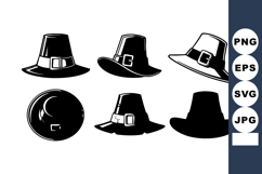 Set of Pilgrim Hats Black Silhouettes Historical Headwear Ve Product Image 1