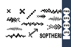 Abstract black pixelated arrows and waveforms vector illustr Product Image 1