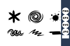 Abstract black ink brush strokes vector with spiral and star Product Image 1