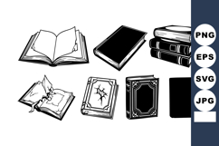 Vintage black and white books collection vector illustration Product Image 1