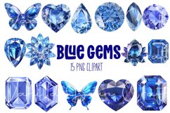 Blue Sapphire Gemstone watercolor clipart sublimation png Product Image 1