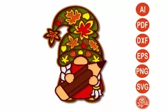 Layered Gnome with Pencil Mandala SVG, Autumn Girl Gnome Product Image 1