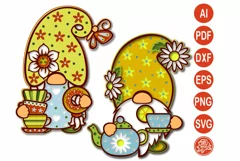 Pair of layered gnomes with tea svg for cricut Product Image 1