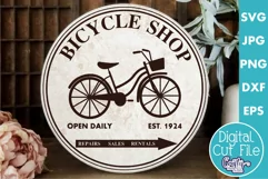 Vintage Farmhouse Home Round Sign Svg | Bicycle Shop Product Image 1