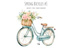 Watercolor bicycle with flowers clipart. Vintage floral bike Product Image 2