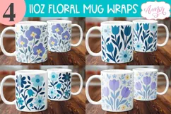 Blue floral mug wraps sublimation PNG, whimsical mug png Product Image 1