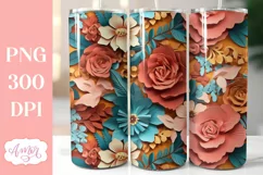 3D floral tumbler wrap sublimation, spring tumbler PNG Product Image 1