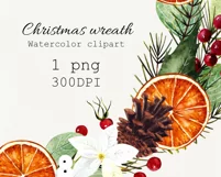 Watercolor christmas wreath clipart. Sublimation designs Product Image 3