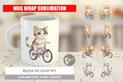 Big Eye Cat Cyclist Art Mug Wrap Product Image 1