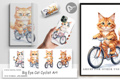 Big Eye Cat Cyclist Art Digital Paper Product Image 1