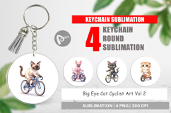 Big Eye Cat Cyclist Art Keychain Product Image 1