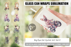 Big Eye Cat Cyclist Art Glass Can Product Image 1