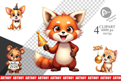 New Year's Animal Party Clipart Product Image 1