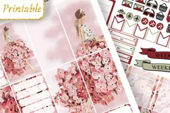 Big Planner Stickers Girl in Pink floral dress Flowers art Product Image 1