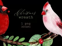 Watercolor Christmas wreath clipart with cardinal birds Product Image 4