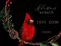 Watercolor Christmas wreath clipart with cardinal bird Product Image 5