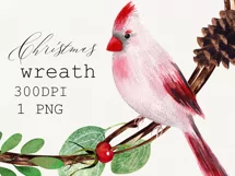 Watercolor Christmas wreath clipart with cardinal birds Product Image 3