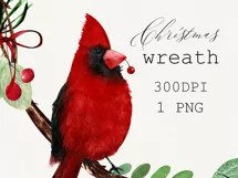 Watercolor Christmas wreath clipart with cardinal birds Product Image 7