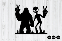 Bigfoot and Alien with Peace Sign Hand SVG, Bigfoot Alien Product Image 1