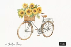 Watercolor Sunflower Bicycle Clipart | Watercolor Sunflower Product Image 1