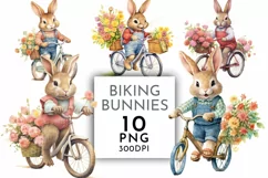 Bunnies on Bikes Clipart | Watercolor Clipart Product Image 1