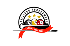 Billiard Tournament Logo with Cue Stick and Pool Balls Product Image 1